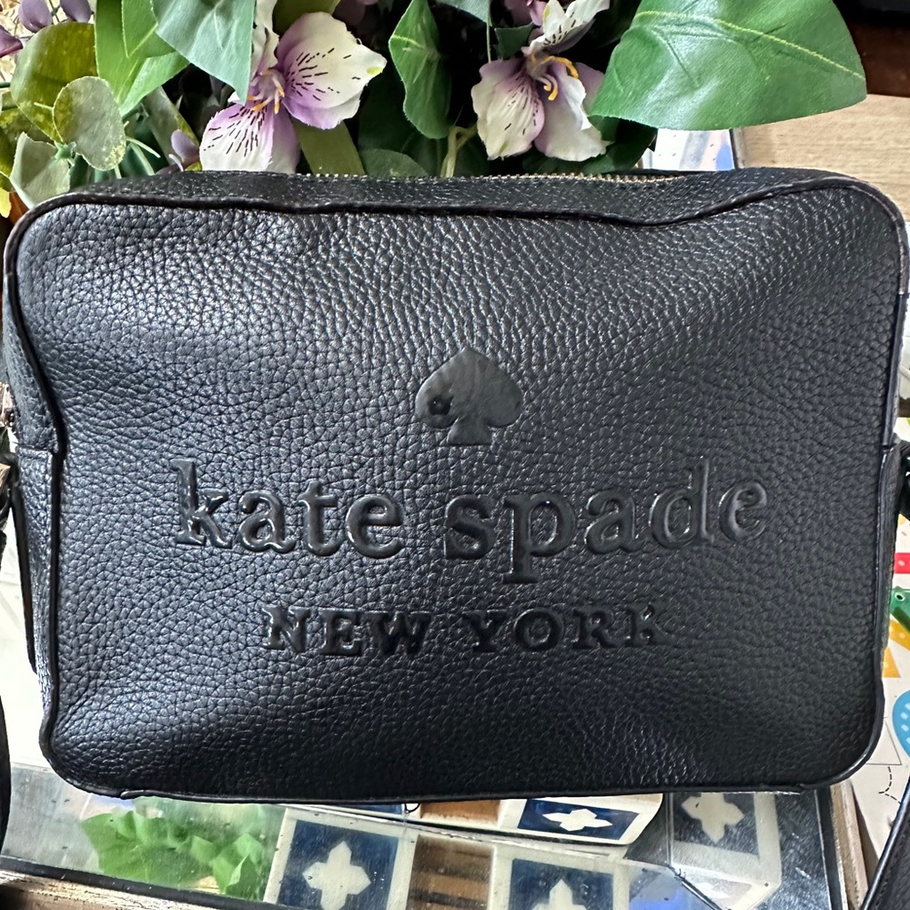 Kate Spade Black Pebbled Leather Logo Crossbody